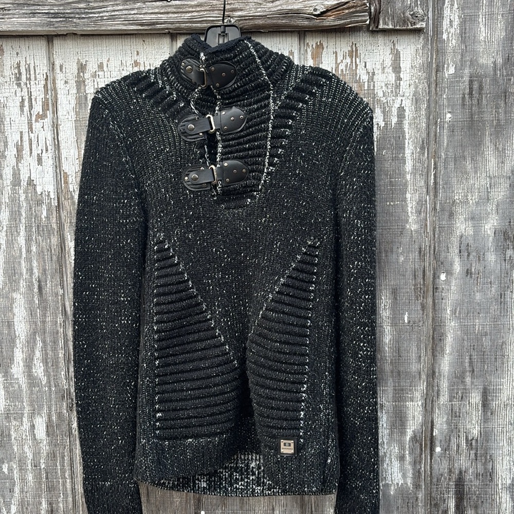 BARABAS KNIT AVIATOR STYLE MENS JACKET SIZE MEDIUM BLACK COLOR
